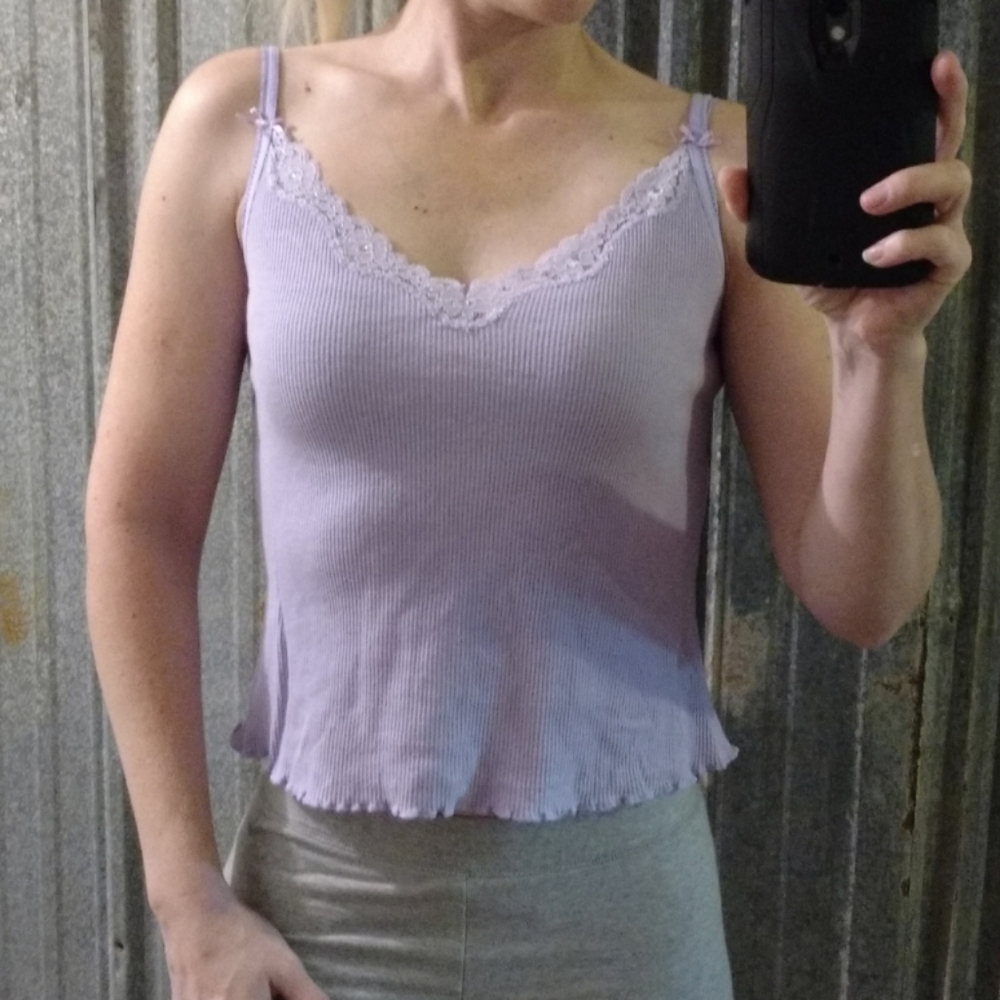 Victoria Secret Lavender Floral Lace Sequin  Cami with Adjustable Straps